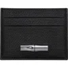 Longchamp Le Roseau Leather Card Holder In Black
