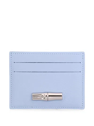 Longchamp Le Roseau Leather Card Holder In Blue