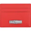 Longchamp Le Roseau Leather Card Holder In Red