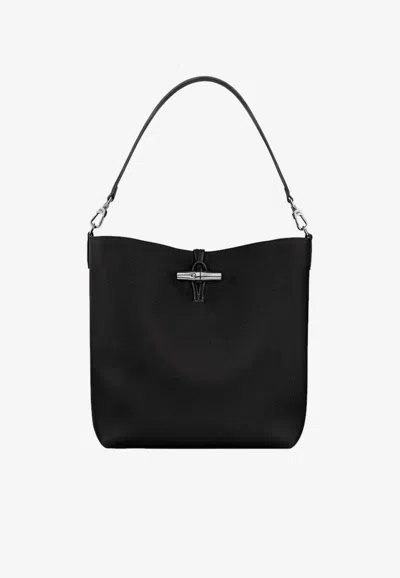 Longchamp Le Roseau Leather Hobo Bag In Black
