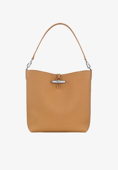Longchamp Le Roseau Leather Hobo Bag In Brown