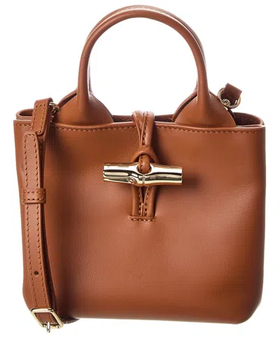 Longchamp Le Roseau Leather Mini Satchel In Brown