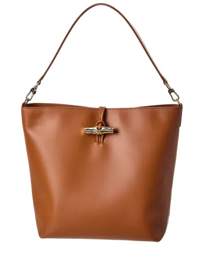 Longchamp Le Roseau Leather Shoulder Bag In Brown