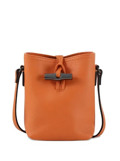 Longchamp Le Roseau Leather Shoulder Bag In Orange