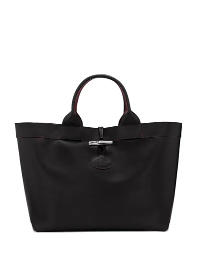 Longchamp Le Roseau Leather Tote Bag In Black