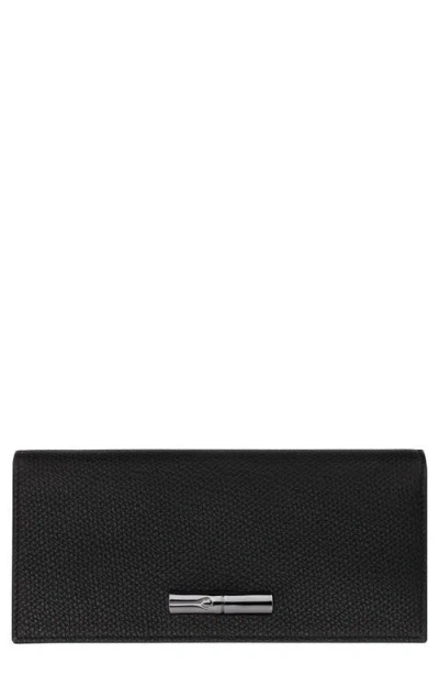 Longchamp Le Roseau Textured Leather Continental Wallet In Black