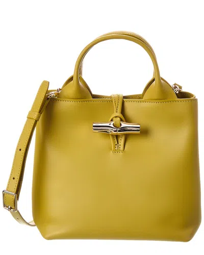 Longchamp Le Roseau Small Leather Handbag In Yellow