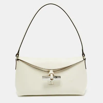 Pre-owned Longchamp Le Roseau Small Off White Leather Hobo