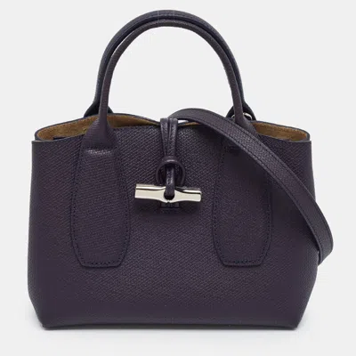 Pre-owned Longchamp Le Roseau Small Purple Leather Tote