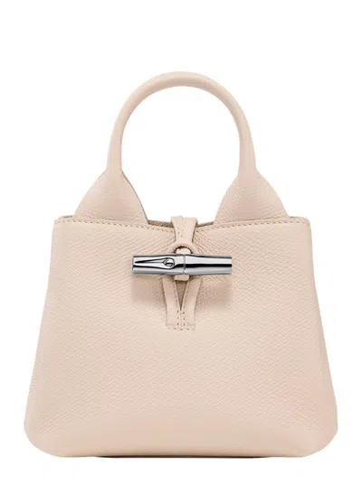Longchamp Le Roseau White Handbag With Toggle Closure In Grained Leather Woman