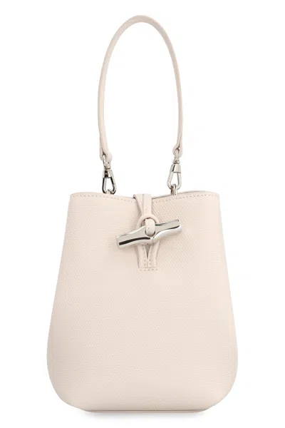 Longchamp Le Roseau Xs Grainy Leather Mini Bucket Handbag With Adjustable Strap In Ivory