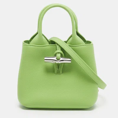 Pre-owned Longchamp Le Roseau Xs Green Leather Tote