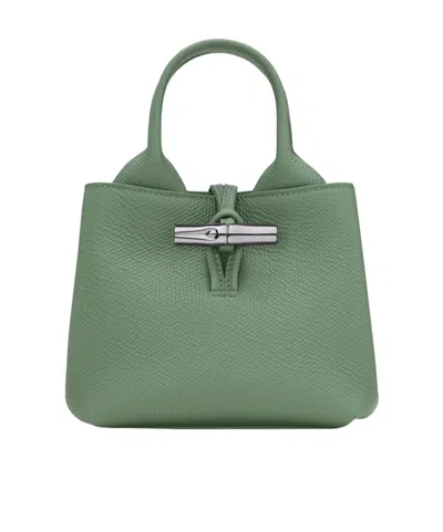 Longchamp Le Roseau Green Small Handbag With Adjustable And Removable Shoulder Strap In Leather