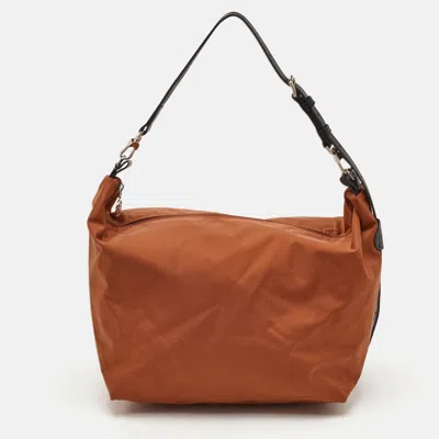 Pre-owned Longchamp Le Slouchy T Medium Brown Nylon And Leather Hobo