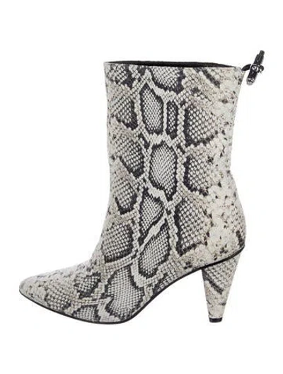 Pre-owned Longchamp Leather Animal Print Boots In Gray