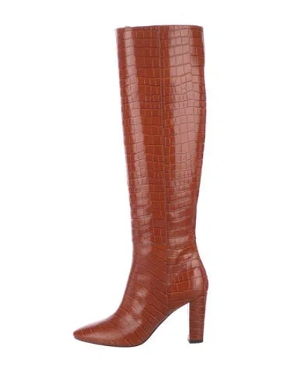Pre-owned Longchamp Leather Animal Print Boots In Orange
