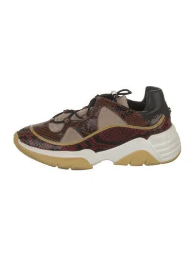 Pre-owned Longchamp Leather Animal Print Chunky Sneakers In Brown
