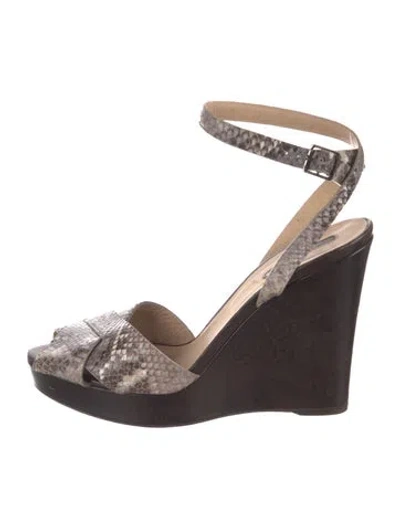 Pre-owned Longchamp Leather Animal Print Slingback Pumps In Gray