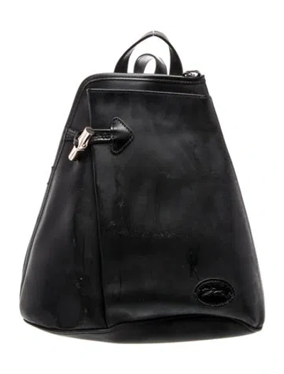 Pre-owned Longchamp Leather Backpack In Black