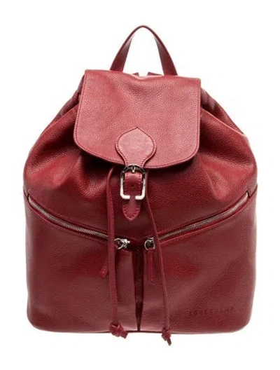 Pre-owned Longchamp Leather Backpack In Burgundy