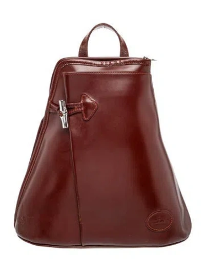 Pre-owned Longchamp Leather Backpack In Burgundy