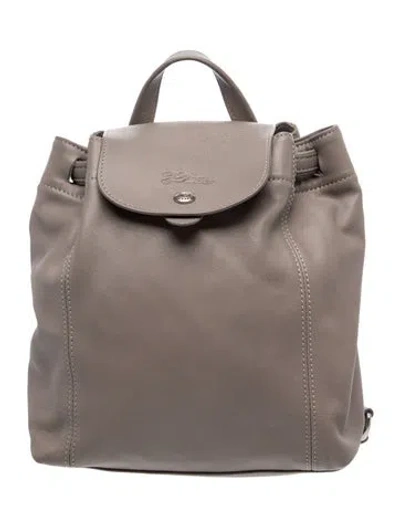 Pre-owned Longchamp Leather Backpack In Grey