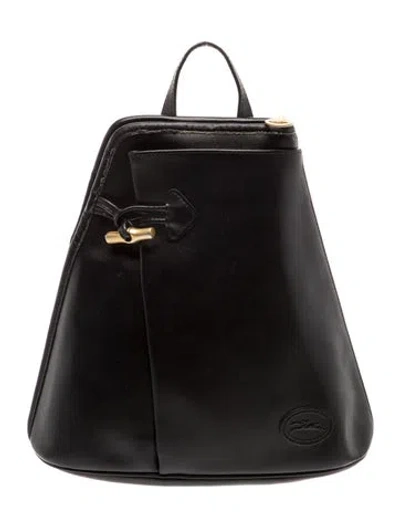 Pre-owned Longchamp Leather Backpack Vintage In Black