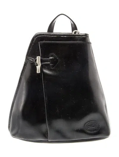 Pre-owned Longchamp Leather Backpack Vintage In Black