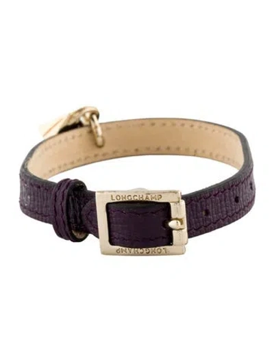 Pre-owned Longchamp Leather Bag Charm Wrap Bracelet, 7.25" In Purple