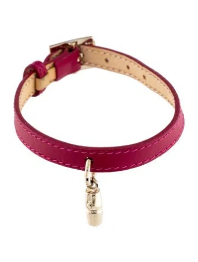 Pre-owned Longchamp Leather Bamboo Charm Wrap Bracelet, 7.25" In Pink