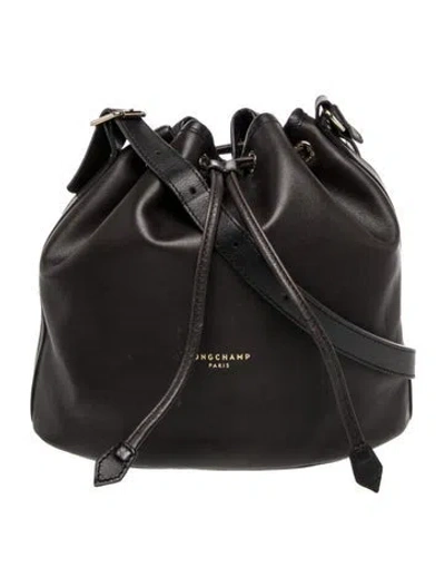 Pre-owned Longchamp Leather Bucket Bag In Black