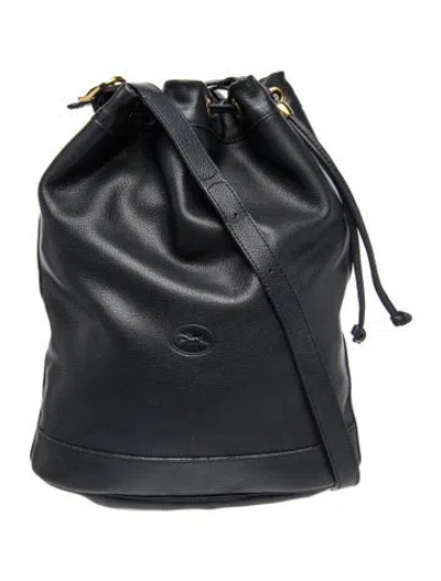 Pre-owned Longchamp Leather Bucket Bag In Blue