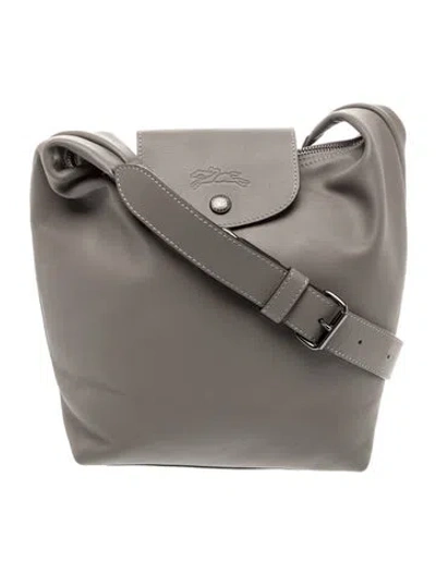 Pre-owned Longchamp Leather Bucket Bag In Grey