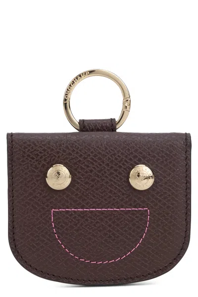 Longchamp Leather Card Holder With Ring In Brown