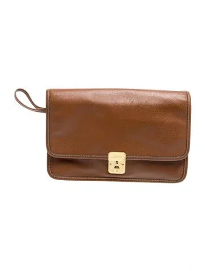 Pre-owned Longchamp Leather Clutch Vintage In Brown