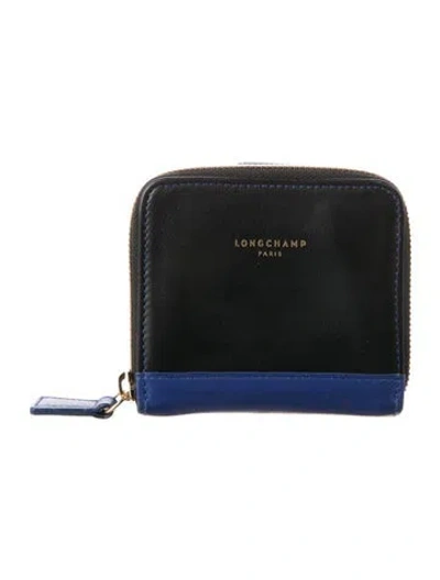 Pre-owned Longchamp Leather Colorblock Pattern Compact Wallet In Black