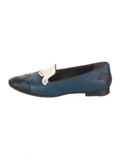 Pre-owned Longchamp Leather Colorblock Pattern Loafers In Blue