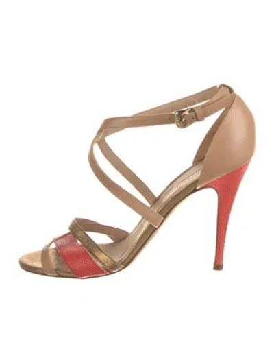 Pre-owned Longchamp Leather Colorblock Pattern Sandals In Neutral