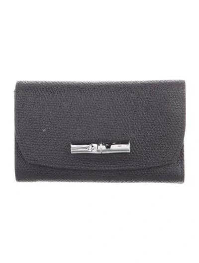 Pre-owned Longchamp Leather Compact Wallet In Black