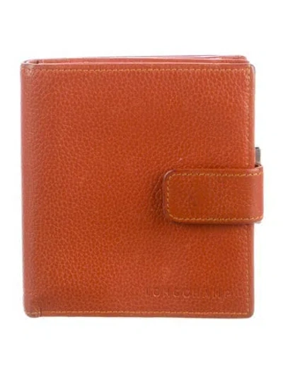 Pre-owned Longchamp Leather Compact Wallet In Orange