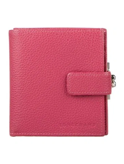 Pre-owned Longchamp Leather Compact Wallet In Pink