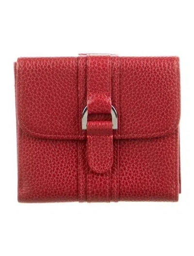 Pre-owned Longchamp Leather Compact Wallet In Red