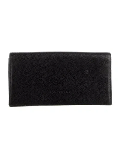 Pre-owned Longchamp Leather Continental Wallet In Black