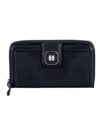 Pre-owned Longchamp Leather Continental Wallet In Black