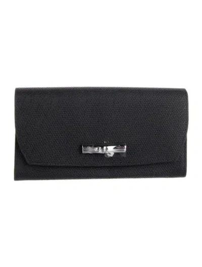 Pre-owned Longchamp Leather Continental Wallet In Black