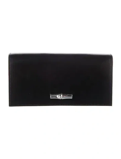 Pre-owned Longchamp Leather Continental Wallet In Black