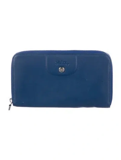 Pre-owned Longchamp Leather Continental Wallet In Blue