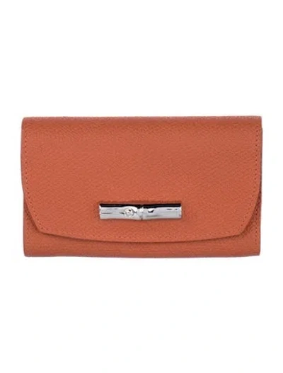 Pre-owned Longchamp Leather Continental Wallet In Orange