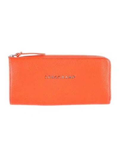 Pre-owned Longchamp Leather Continental Wallet In Orange