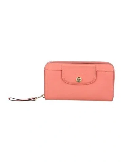Pre-owned Longchamp Leather Continental Wallet In Pink